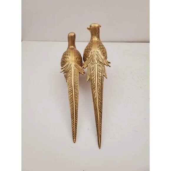 Vintage pair of solid brass male and female pheasants, antique brass bird - Picture 7 of 10
